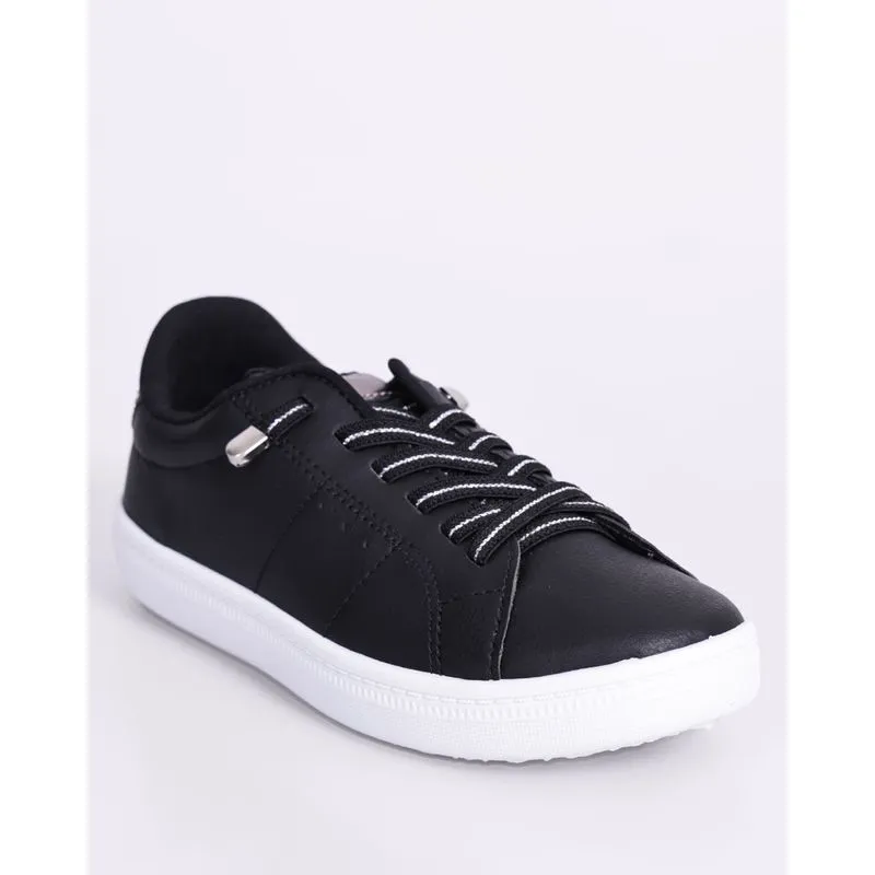 Tênis Infantil Casual Izalu com Cadarço Elástico Preto 32