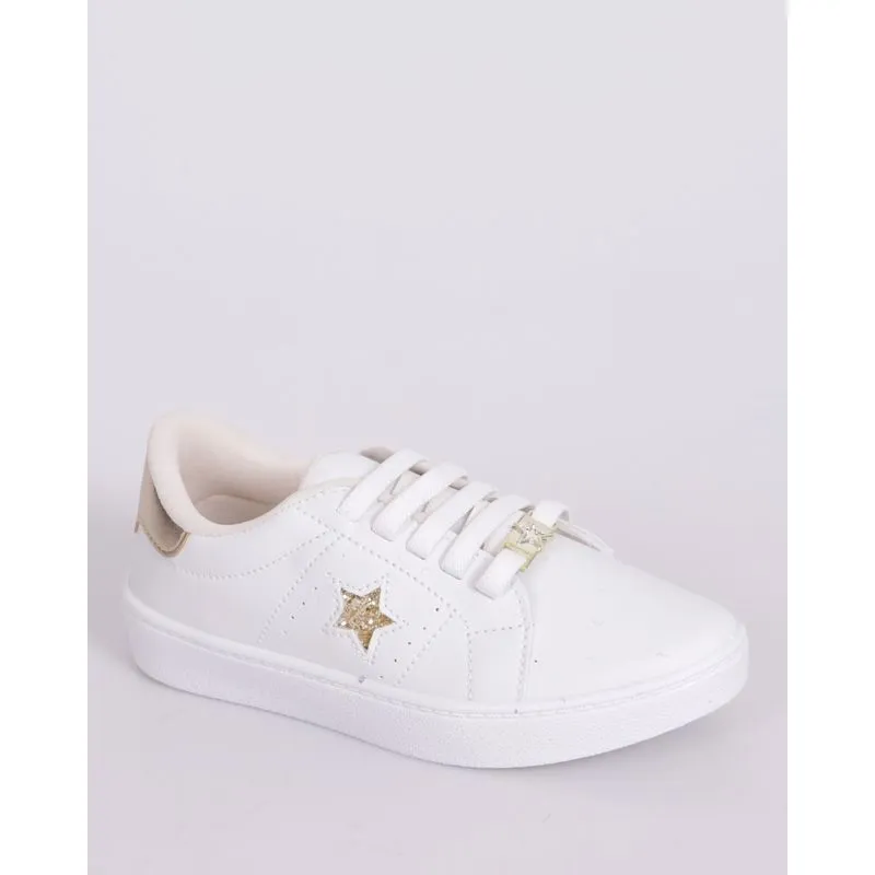 Tênis Infantil Izalu Casual com Paetê Estrela Dourado Branco 31