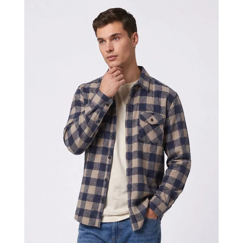 Camisa Masculina Xadrez Flanelada Bege GG