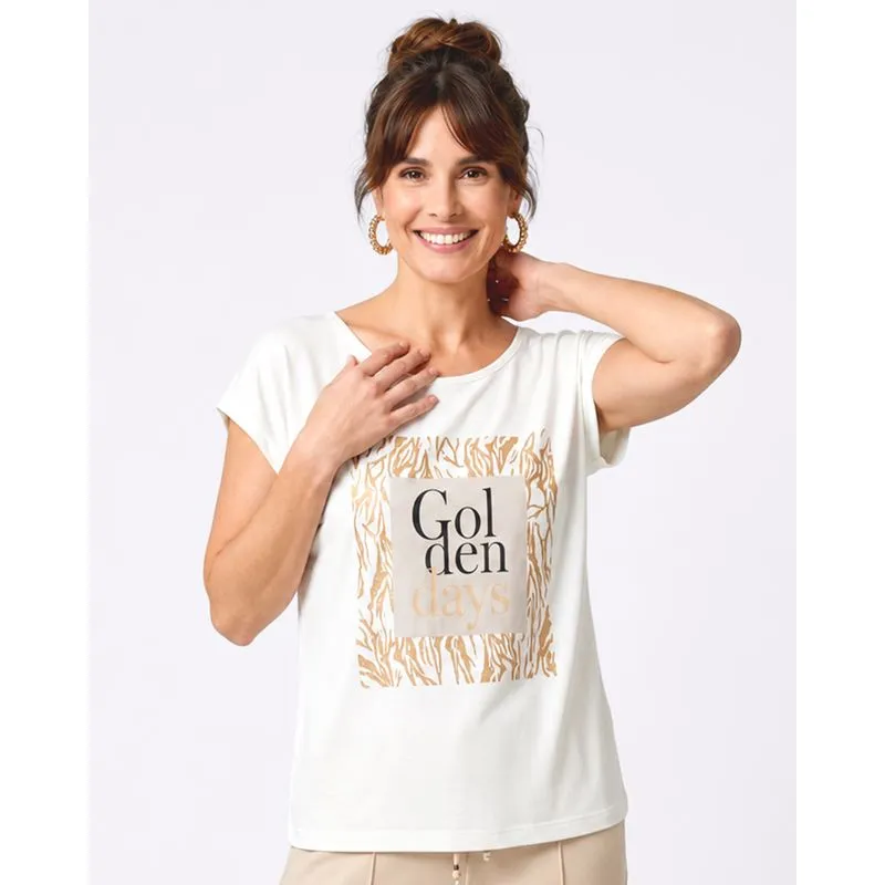 Blusa Feminina Estampa Golden Days Manga Curta Off White PP