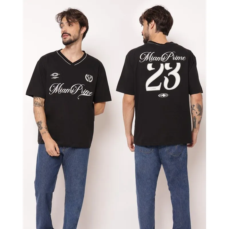 Camiseta Masculina Oversized com Estampa Frontal Preta GG