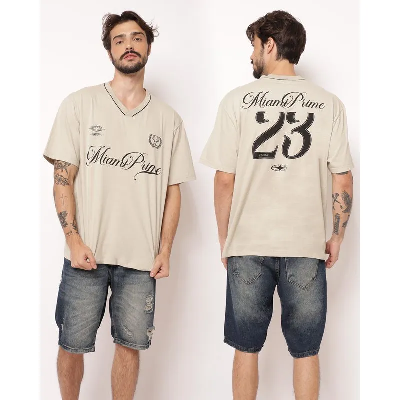 Camiseta Masculina Oversized com Estampa Bege M