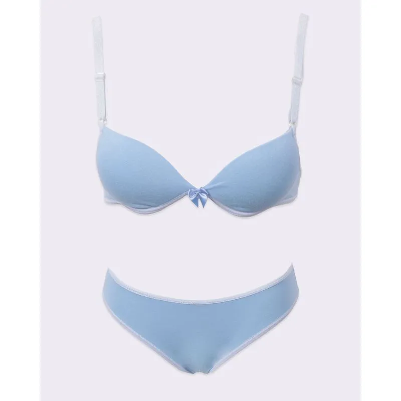 Conjunto Lingerie Juvenil Algodão com Bojo Azul 12