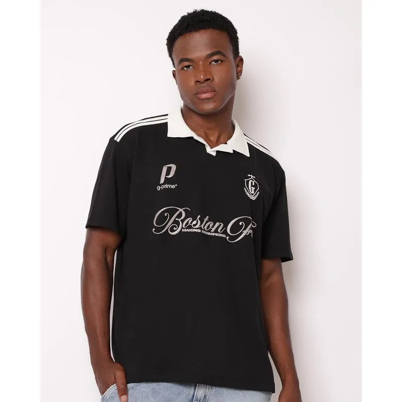 Camisa Polo Masculina Piquet com Estampa Bordada Preta G