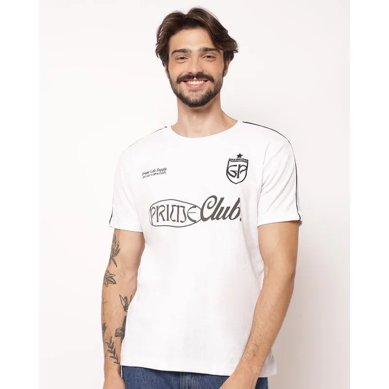 Camiseta Masculina Manga Curta Canelada com Estampa Branca XGG