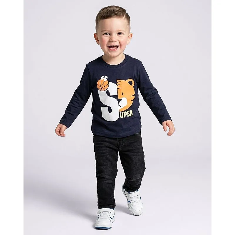 Camiseta Bebê Algodão Manga Longa Tigre Marinho 1