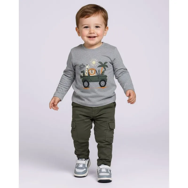 Camiseta Bebê Estampa Animais Safari Manga Longa Cinza 2