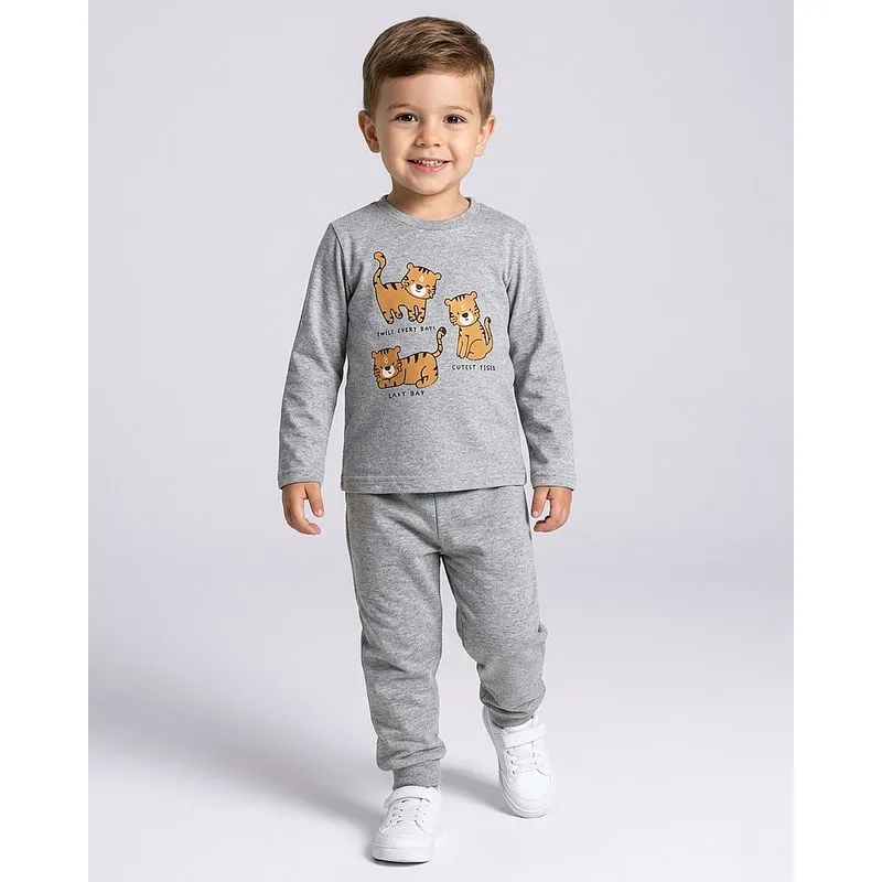 Camiseta Bebê Algodão Manga Longa Tigre Cinza 1