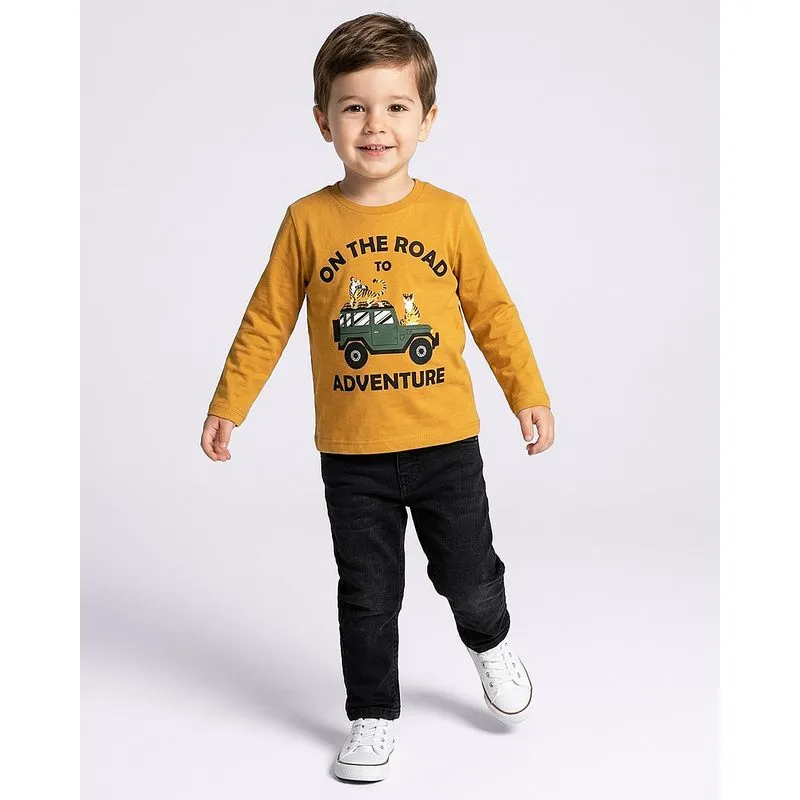 Camiseta Bebê Manga Longa Estampa Tigres Mostarda 1
