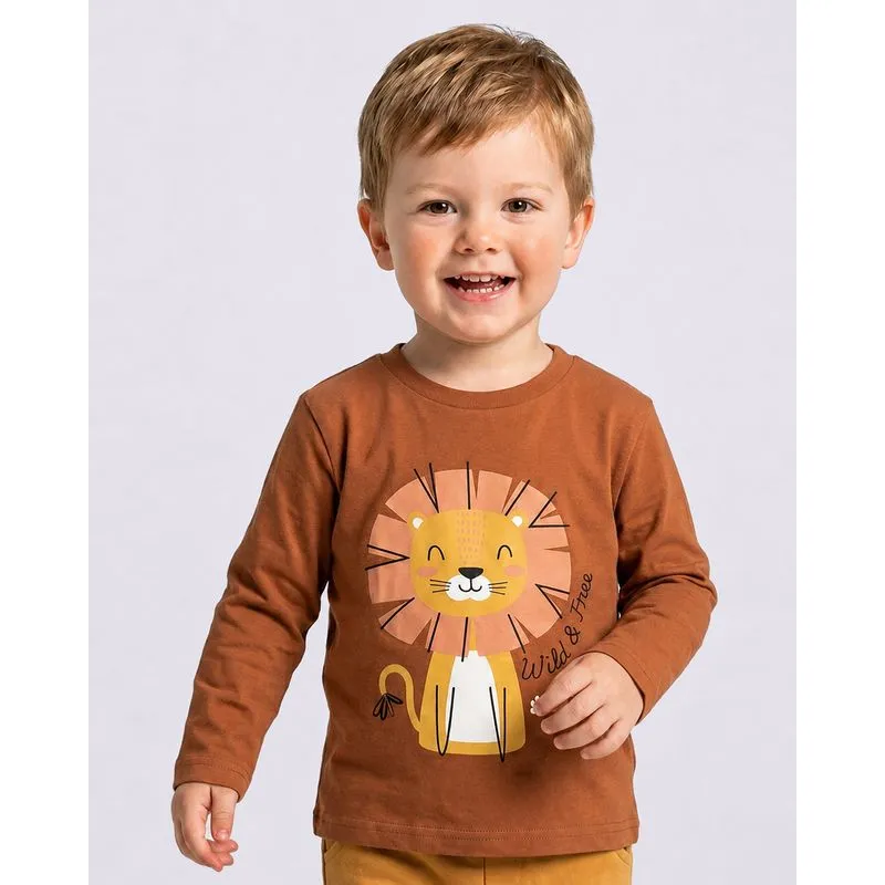 Blusa Bebê Manga Longa Leãozinho Marrom 1