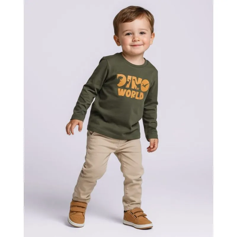 Camiseta Bebê Manga Longa Algodão Estampa Dino World Verde 2