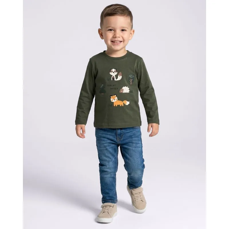 Camiseta Bebê Algodão Manga Longa Animais Verde 3