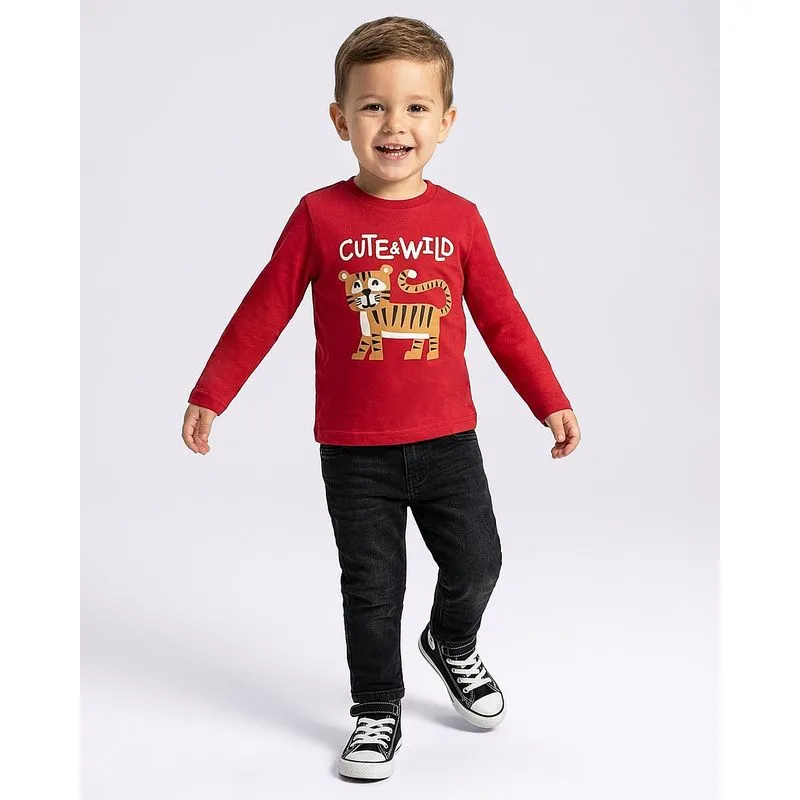 Camiseta Bebê Manga Longa Algodão Estampa Tigre Vermelho 3