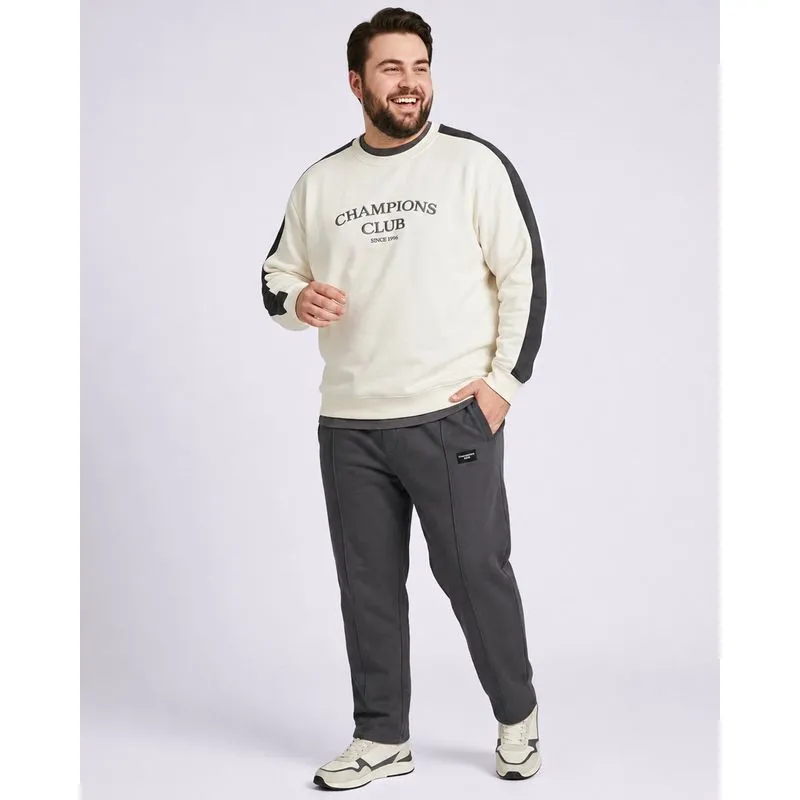 Calça Moletom Plus Size Masculina Reta Bolsos Recorte Cinza G1