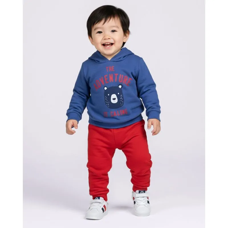 Conjunto Moletom Bebê Estampa Ursinho com Capuz Azul 3