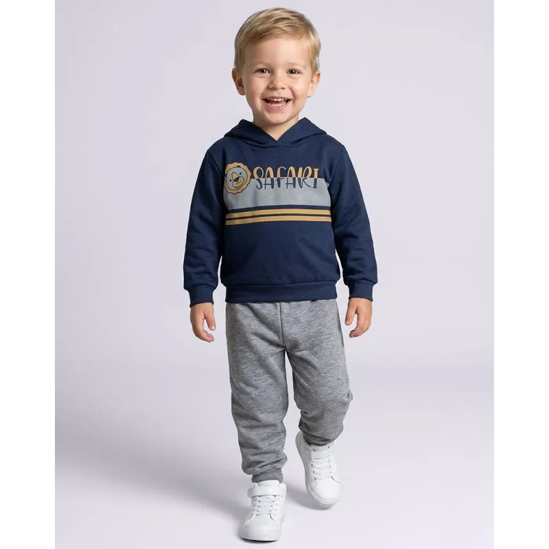Conjunto Moletom Bebê com Capuz Estampa Safari Marinho 3