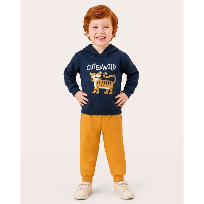 Conjunto Moletom Bebê com Capuz Tigre Marinho 3