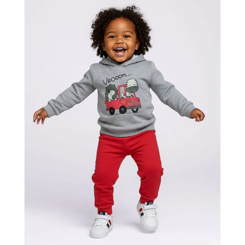 Conjunto Moletom Bebê Estampa Bichinhos com Capuz Cinza 3