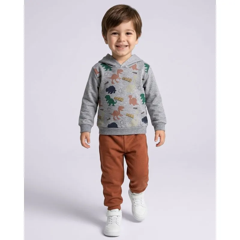 Conjunto Moletom Bebê com Capuz Estampa Dino Cinza 3