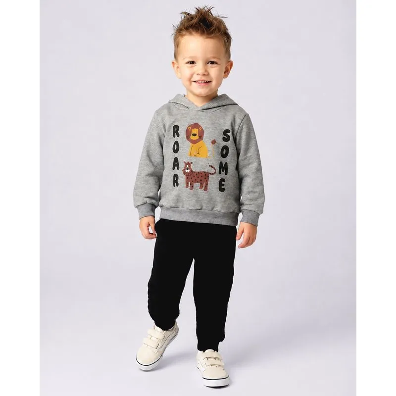 Conjunto Moletom Bebê Estampa Safari com Capuz Cinza 3