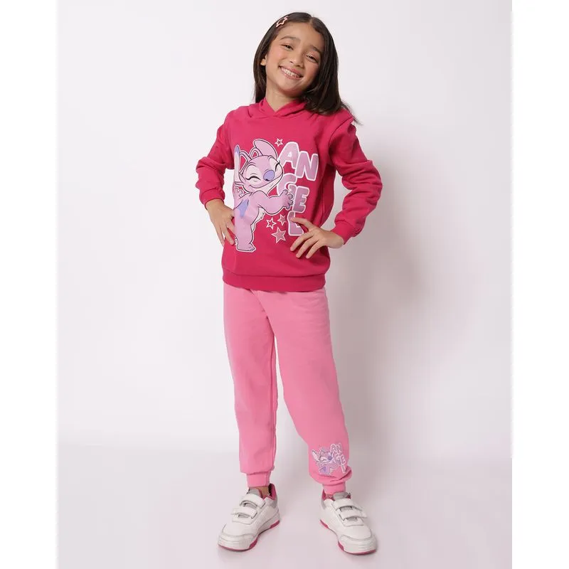 Conjunto Moletom Infantil com Capuz Disney Stitch Rosa 12