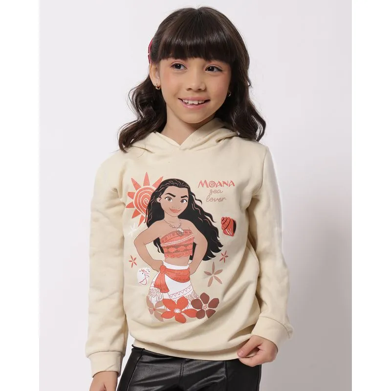 Blusão Moletom Infantil com Capuz Disney Moana Bege 12