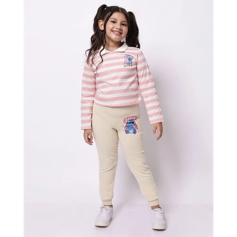 Calça Moletom Infantil Algodão Disney Stitch Bege 8