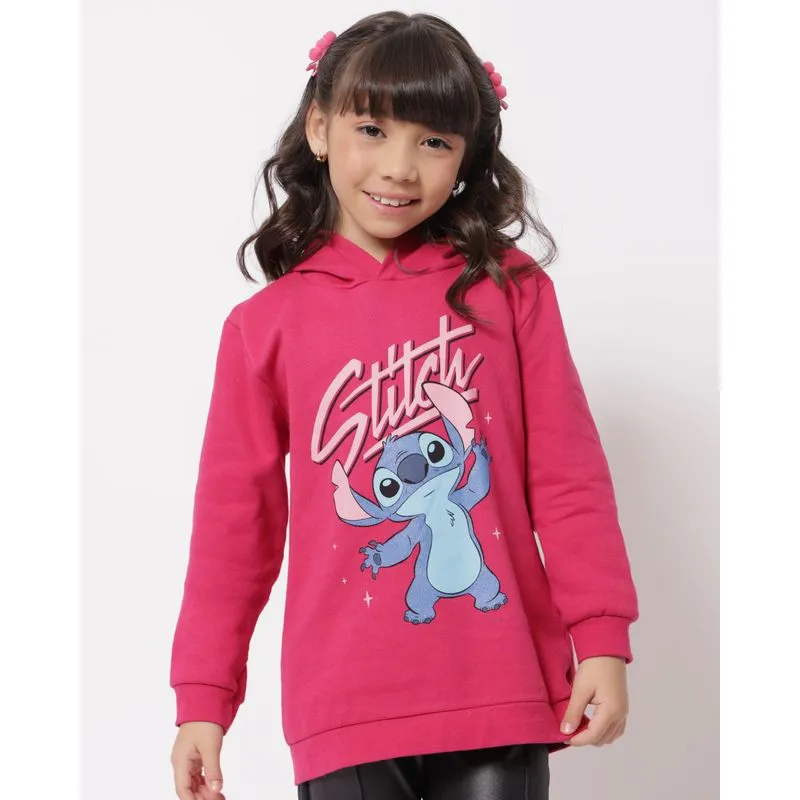 Blusão Moletom Infantil Capuz Disney Stitch Rosa Escuro 10