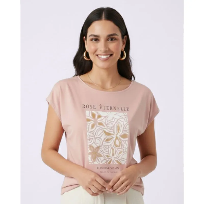 Blusa Feminina Viscose Estampada Manga Curta Rosa P