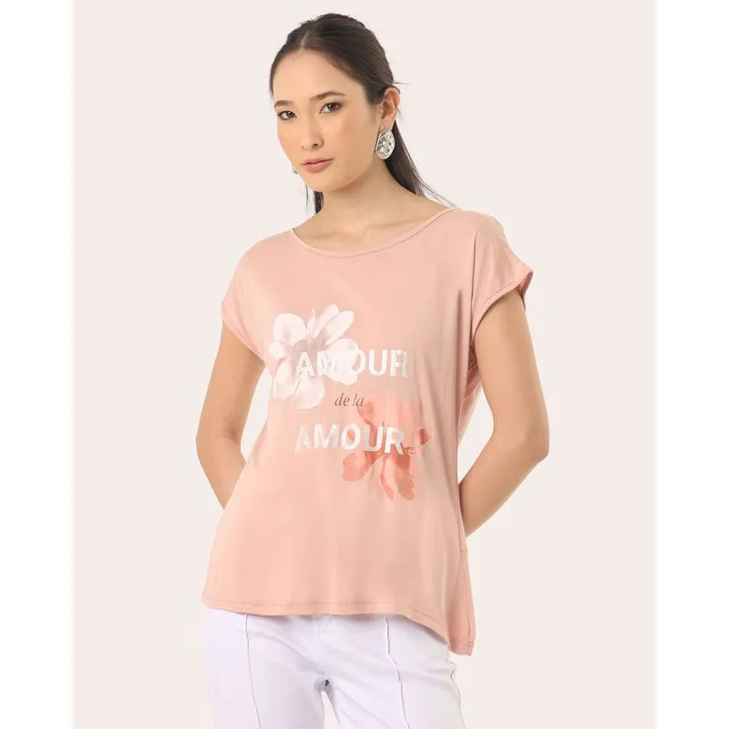 Blusa Feminina Viscose Estampa Amour Rosa G
