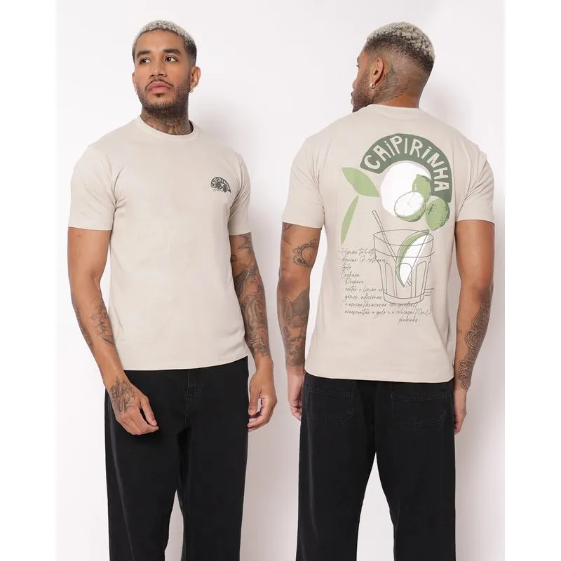 Camiseta Masculina Algodão Estampada Frente E Costas Cinza GG