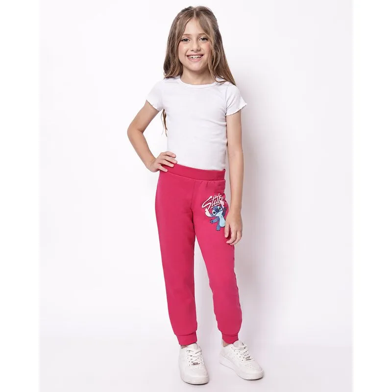 Calça Moletom Infantil Algodão Jogger Disney Stitch Rosa 12