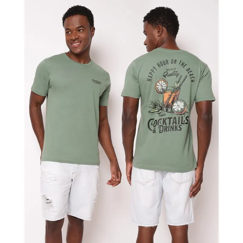 Camiseta Masculina Algodão Estampa Frente E Costas Verde M
