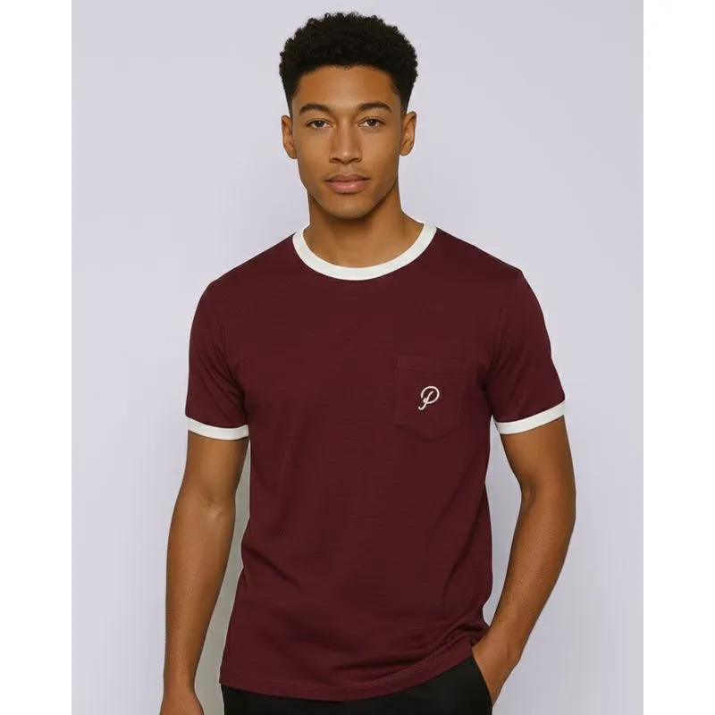 Camiseta Masculina Texturizada com Bolso Frontal Bordado Vinho P