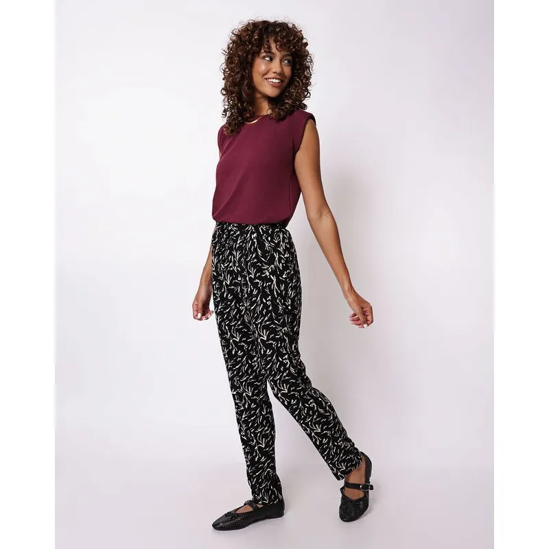 Calça Feminina Berry & Co Viscose Estampada Preto P