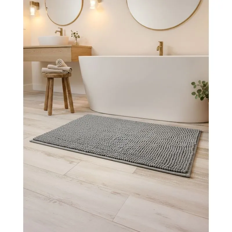 Tapete Banheiro 40cm x 60cm Bolinhas Felpudo Cinza UN
