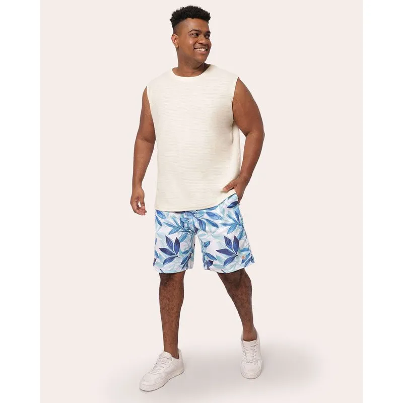 Bermuda Surf Plus Size Masculina com Bolsos Estampada Branca G3