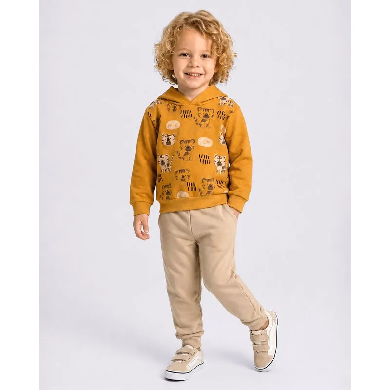 Conjunto Moletom Bebê Estampa Tigre com Capuz Amarelo 3