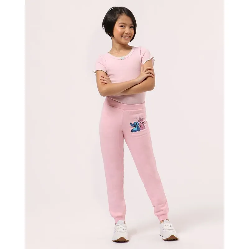 Calça Moletom Infantil Algodão Disney Stitch Rosa 12