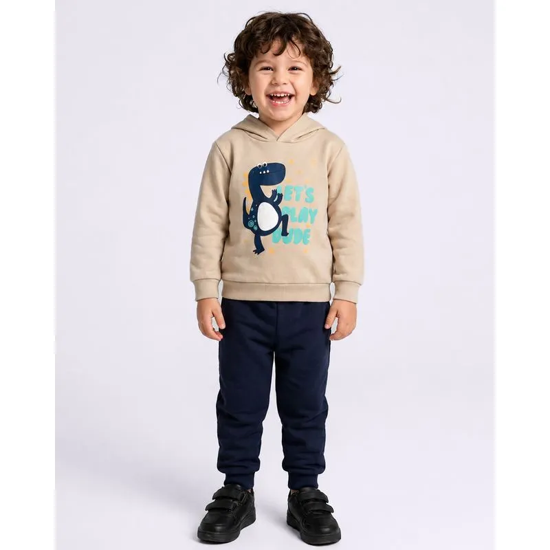 Conjunto Moletom Bebê com Capuz Dinossauro Bege 3