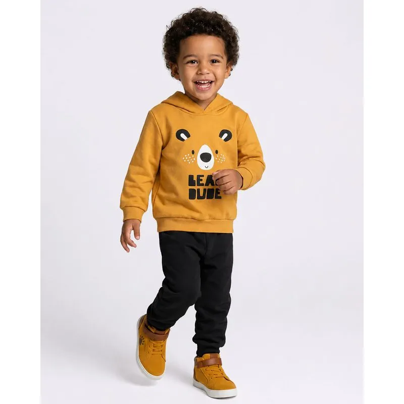 Conjunto Moletom Bebê com Capuz Urso Mostada 3