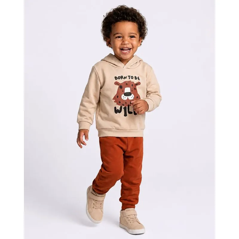 Conjunto Moletom Bebê com Capuz Urso Bege 3
