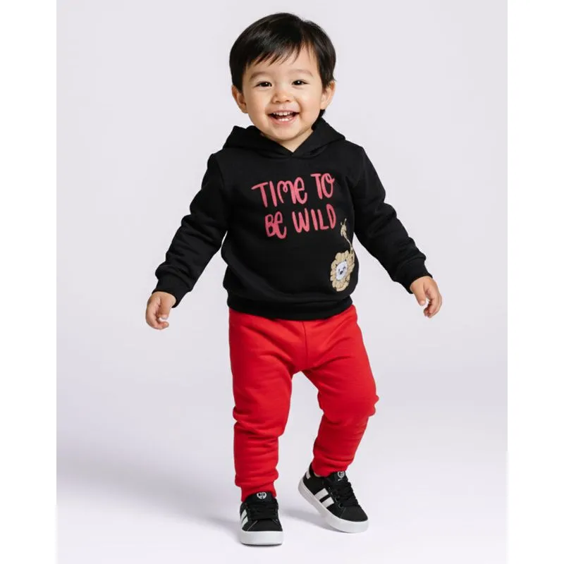 Conjunto Moletom Bebê Estampa Bichinhos Safari com Capuz Preto 2
