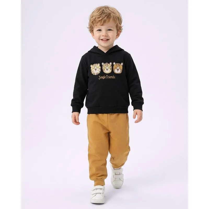 Conjunto Moletom Bebê com Capuz Estampa Felinos Preto 3