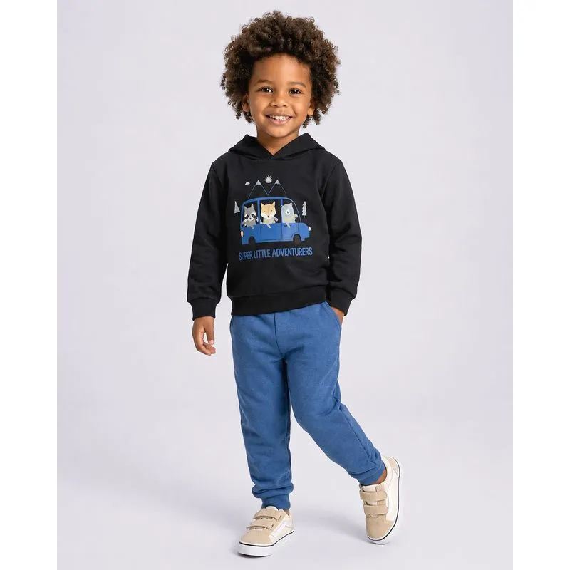 Conjunto Moletom Bebê Estampa Bichinhos com Capuz Preto 3