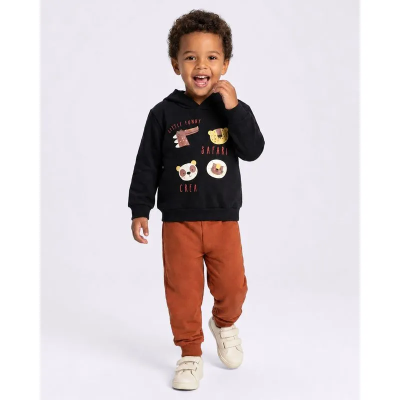 Conjunto Moletom Bebê com Capuz Animais Preto 2