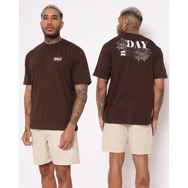 Camiseta Masculina Algodão Estampa Frontal E Costas Manga Curta Marrom M