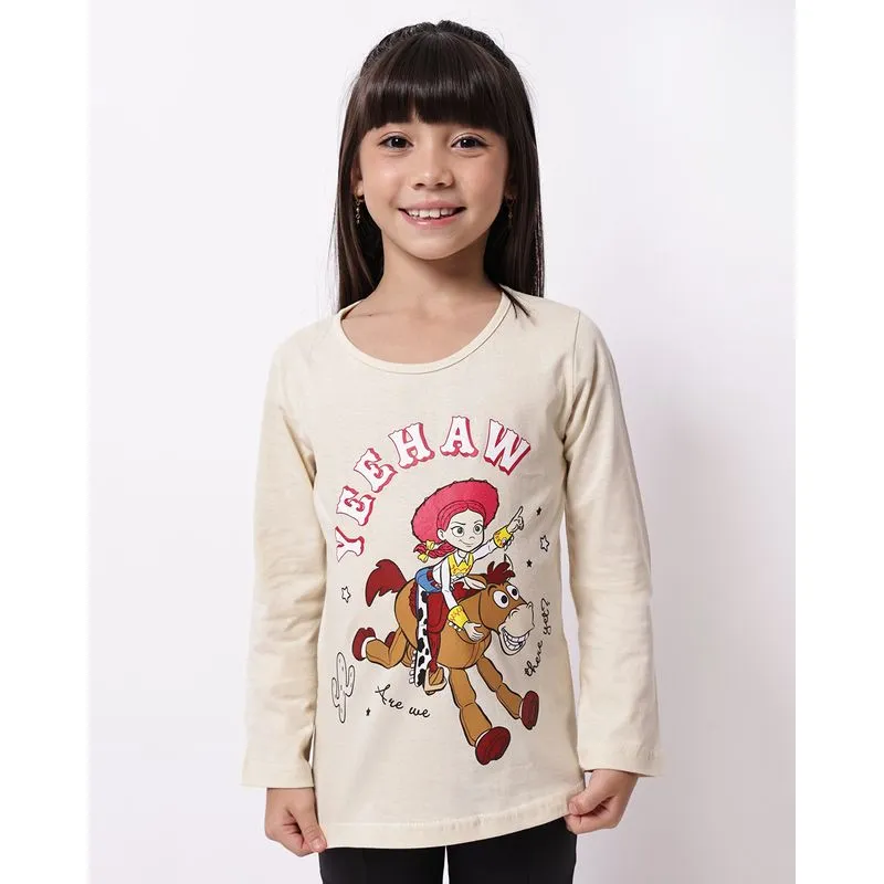 Blusa Infantil Algodão Disney Manga Longa Estampa Jessie Bege 10
