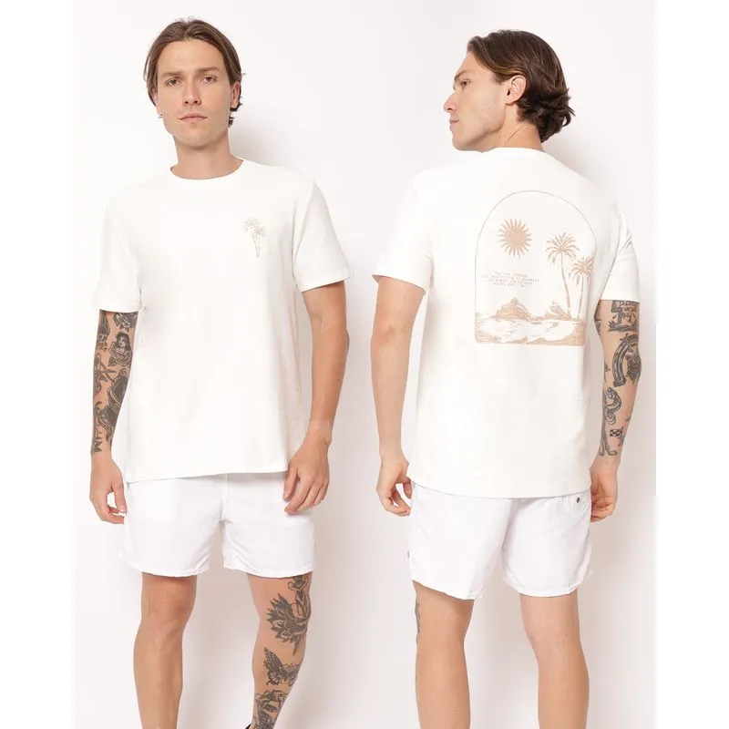 Camiseta Masculina Surf Texturizada Estampa Frente e Costas Off White P
