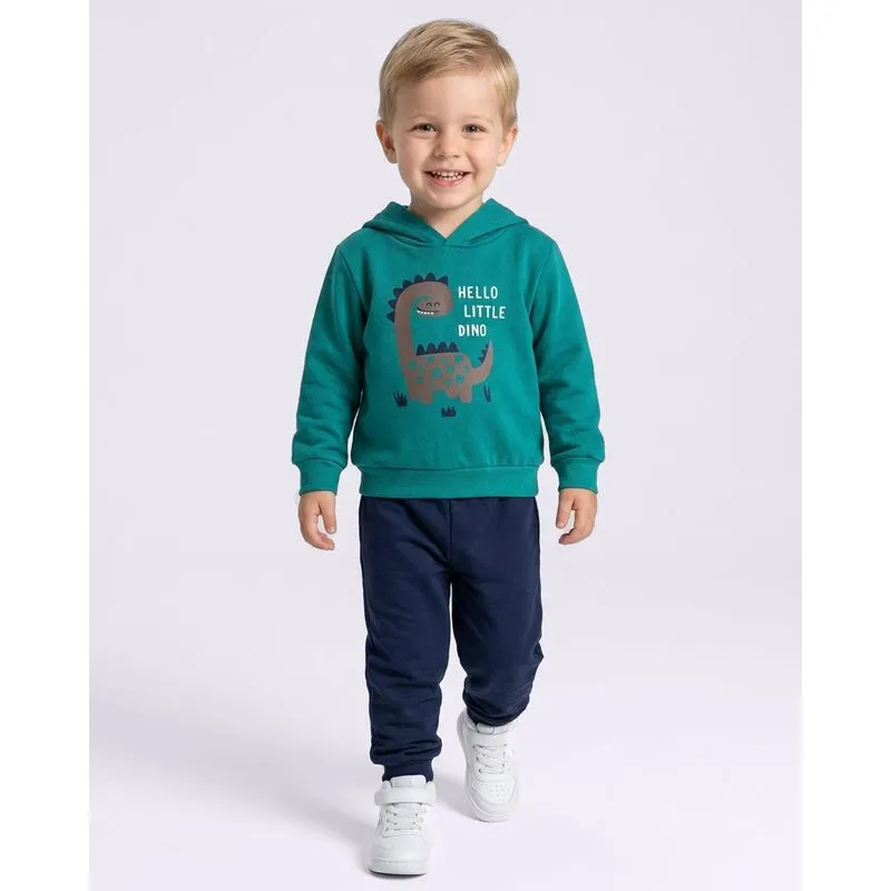 Conjunto Moletom Bebê Longo Dino com Capuz Verde 2